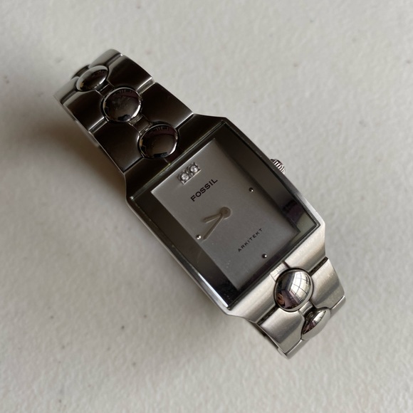 Fossil Arkitekt Diamond Tank Watch Woman Rectangle Silver Bracelet FS-2844 - Picture 2 of 12